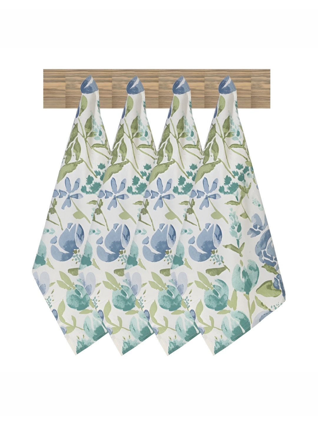 

Texstylers 4 Pieces Green & White Printed Cotton Kitchen Towels