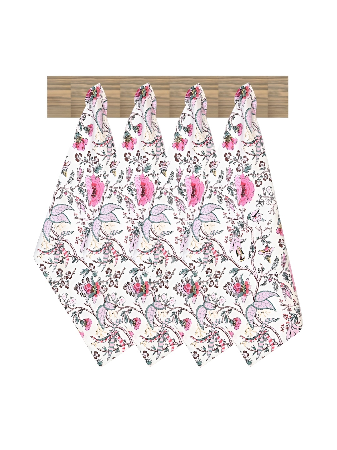 

Texstylers 4 Pieces Pink & White Printed Cotton Kitchen Towels