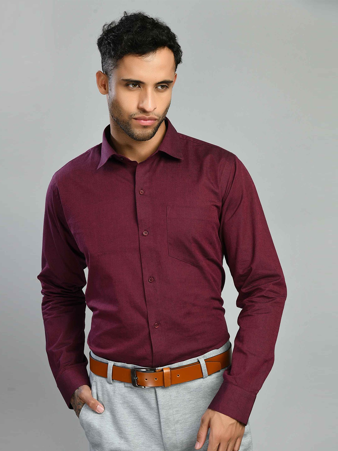 

SQUIREHOOD Smart Tailored Fit Cotton Formal Shirt, Burgundy