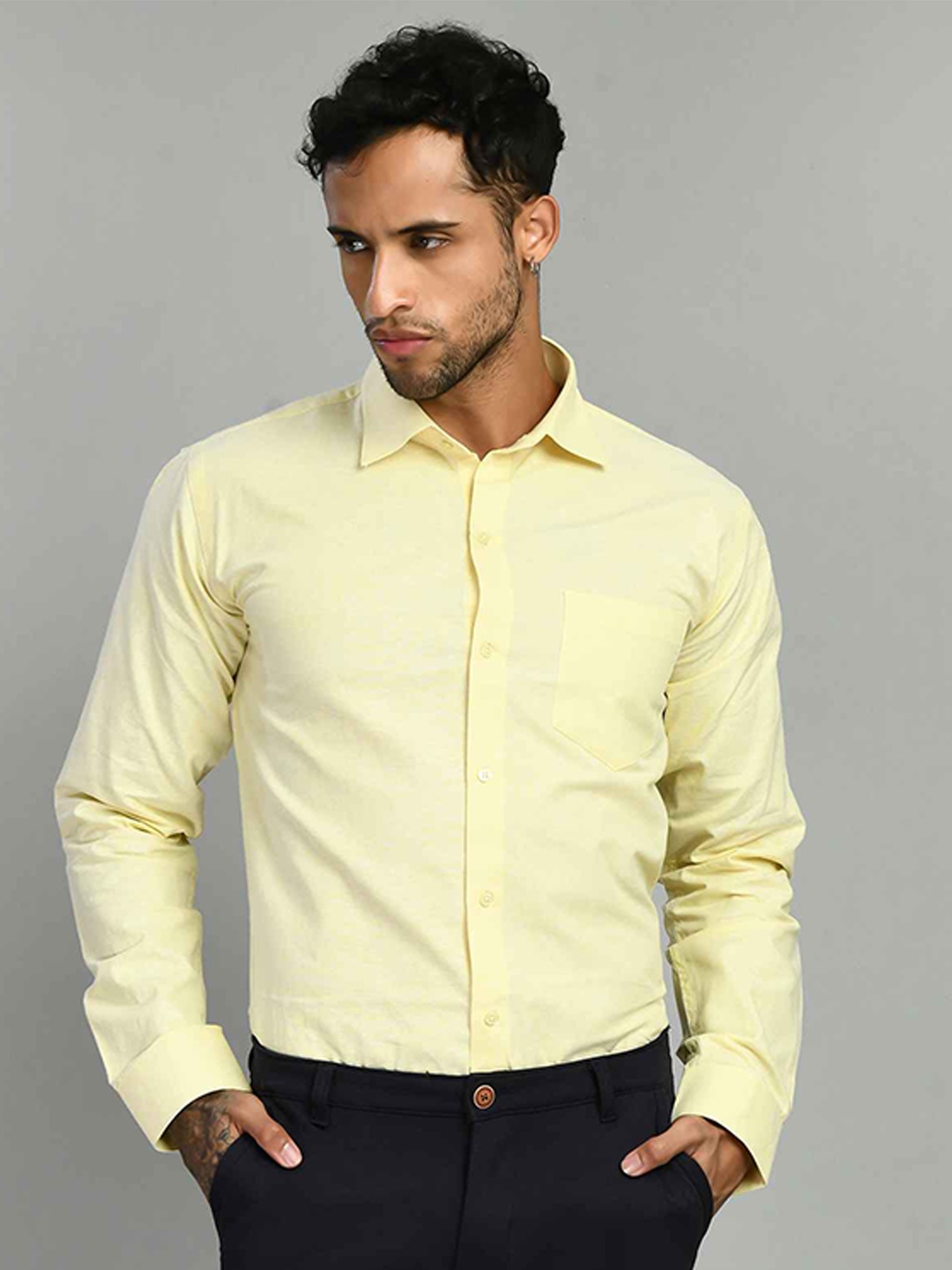 

SQUIREHOOD Smart Tailored Fit Cotton Casual Shirt, Yellow