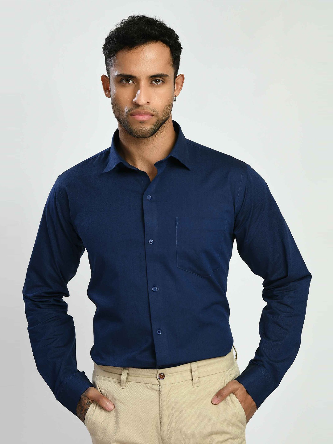 

SQUIREHOOD Smart Tailored Fit Cotton Casual Shirt, Navy blue