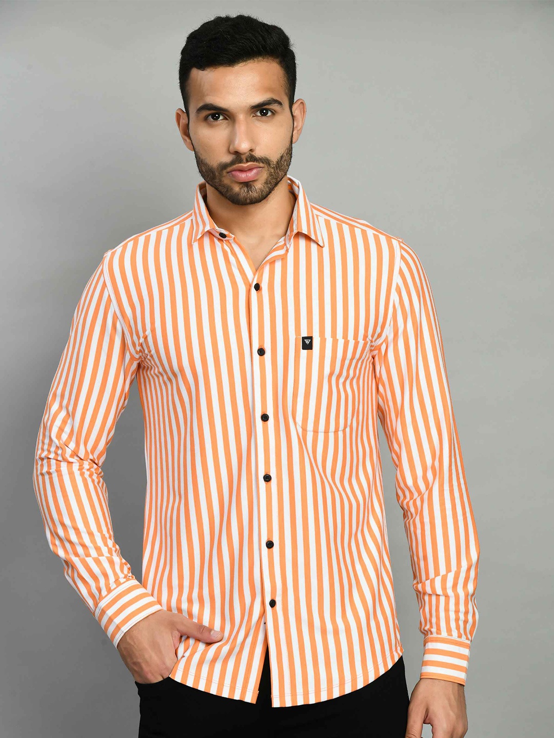 

SQUIREHOOD Vertical Stripes Smart Tailored Fit Cotton Casual Shirt, White