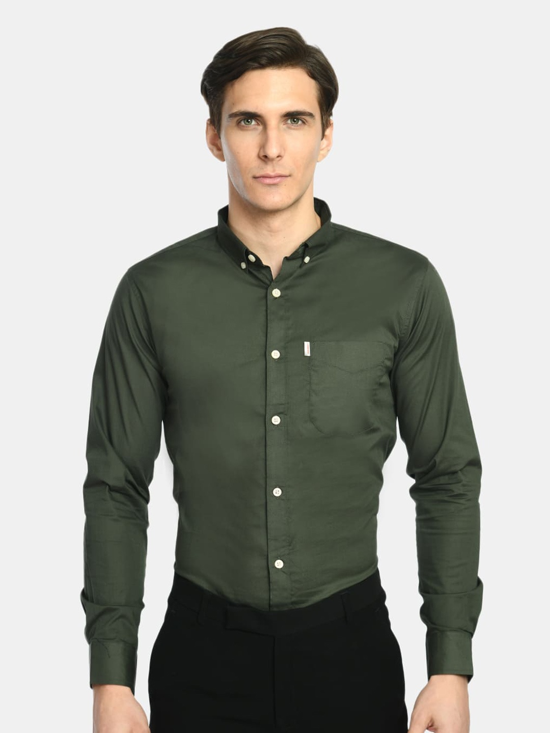 

SQUIREHOOD Classic Tailored Fit Button Down Collar Cotton Casual Shirt, Olive