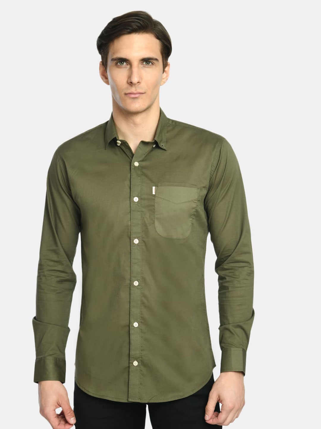 

SQUIREHOOD Classic Tailored Fit Button Down Collar Cotton Casual Shirt, Green