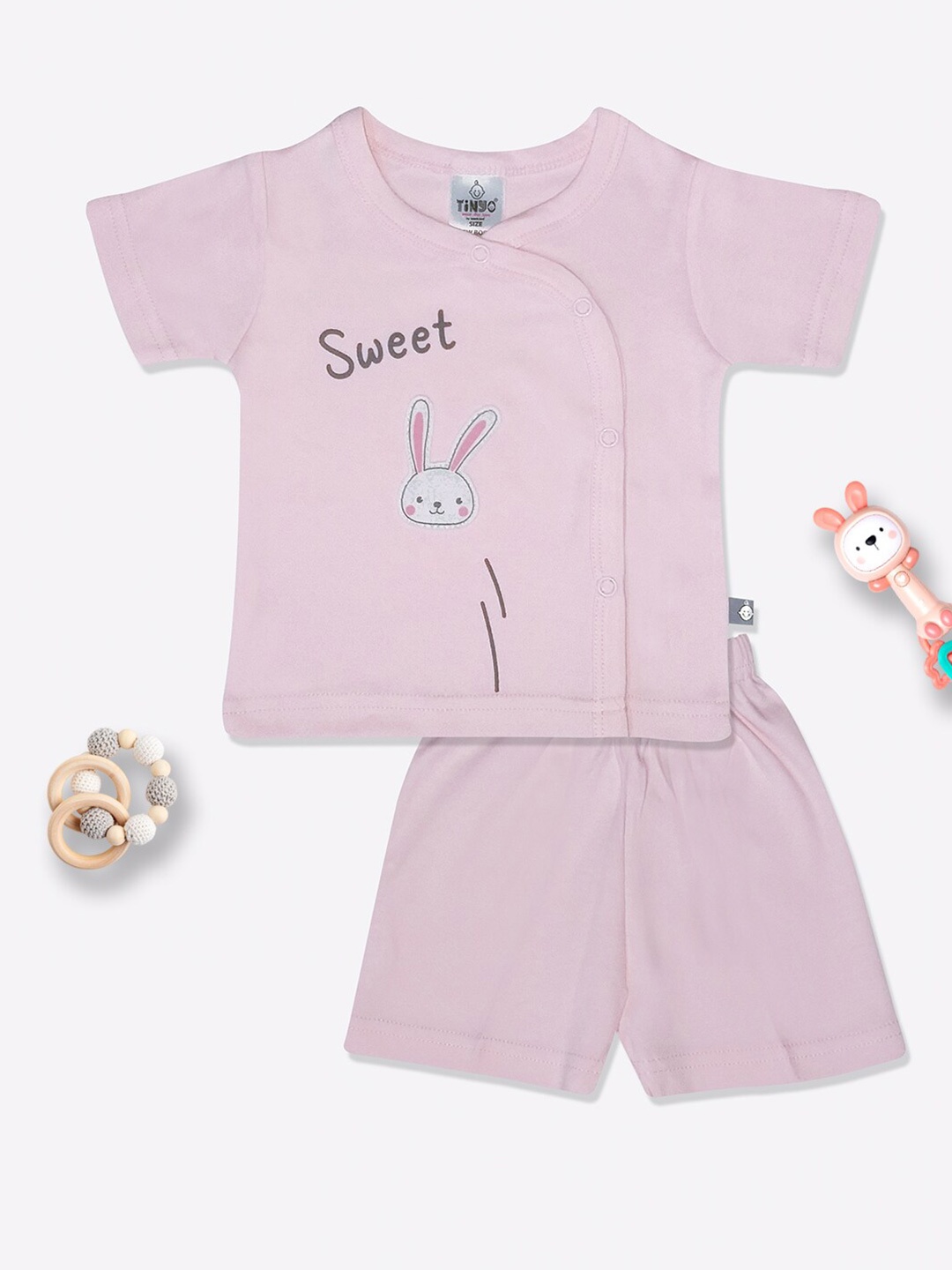 

Moms Love Kids Printed Cotton T-Shirt With Shorts, Pink
