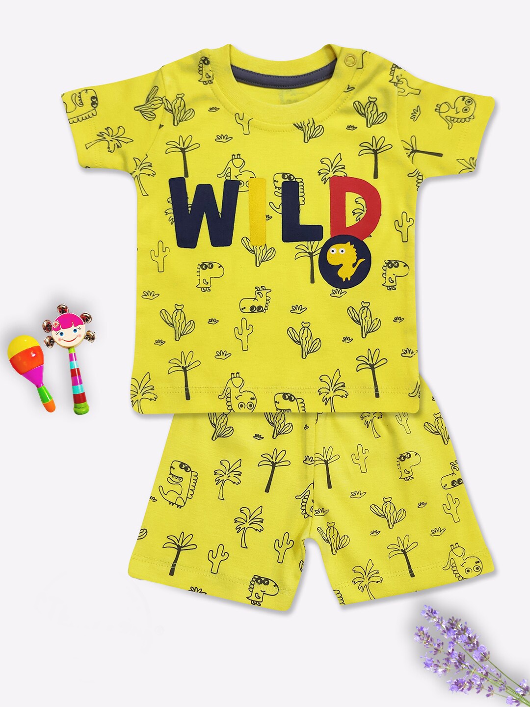 

Moms Love Infant Boys Printed Organic Cotton T-Shirt With Shorts, Yellow