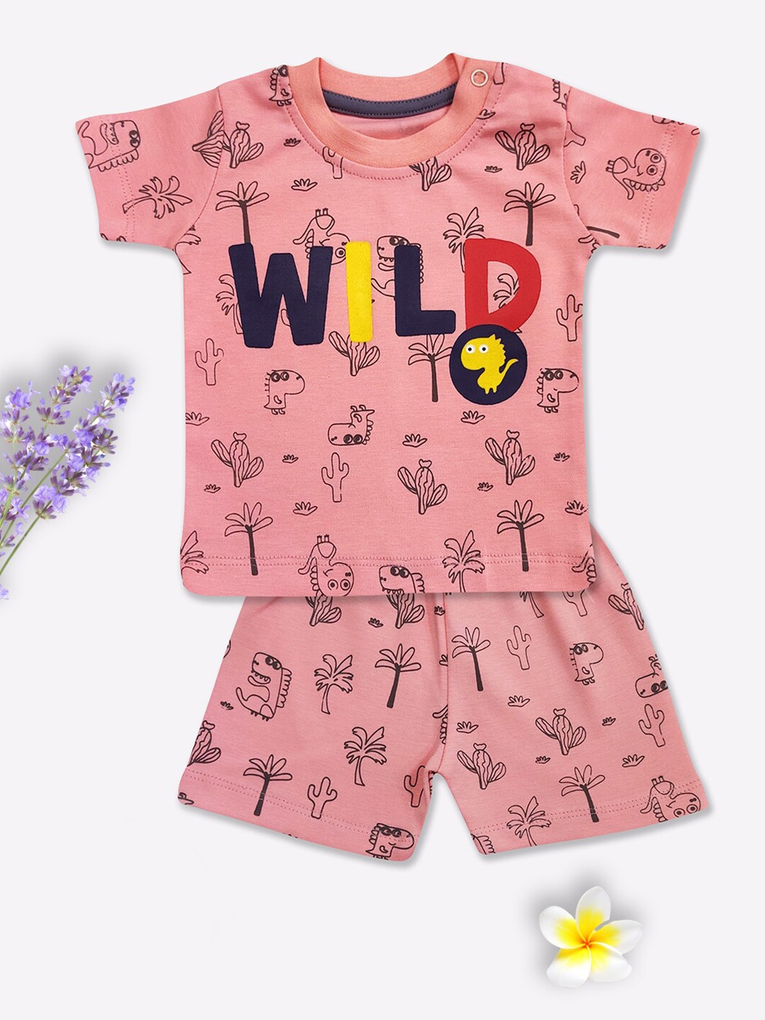 

Moms Love Infant Boys Printed Cotton T-Shirt With Shorts, Peach