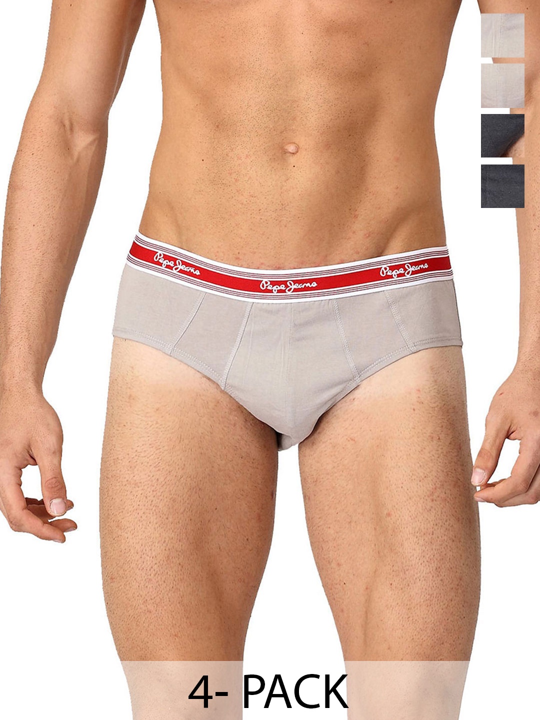 Pepe Jeans Men Pack Of 4 Pure Cotton Anti Microbial Basic Briefs CLB03_Ebony|Mid Grey