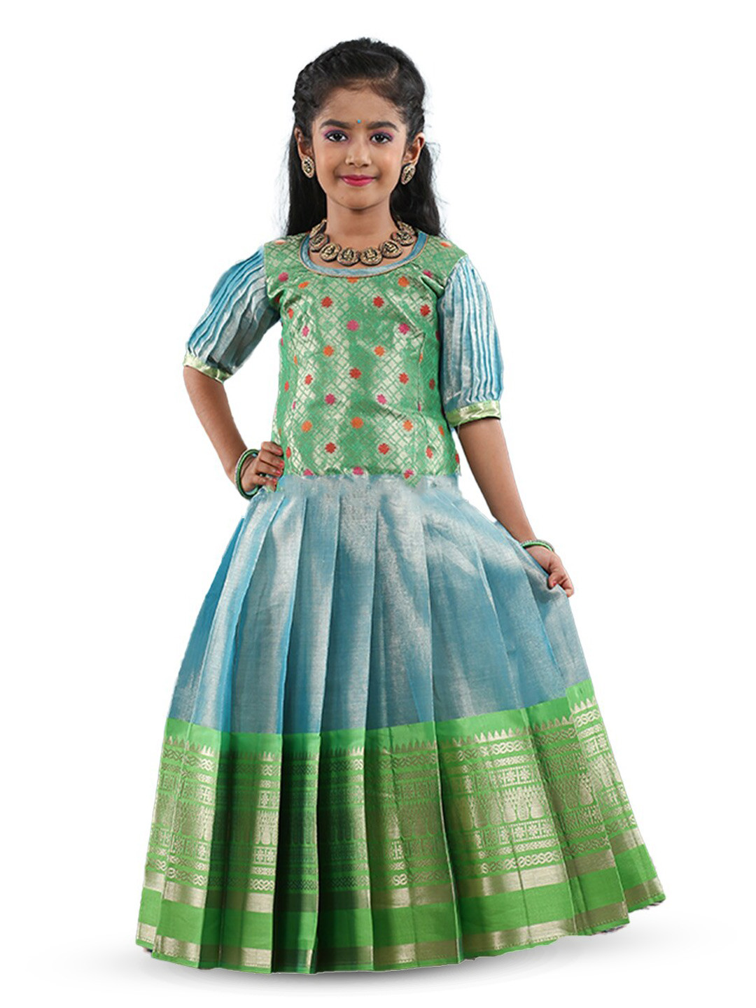 

SHIVANGI clothing Girls Pattu Pavadai Ethnic Dress, Blue