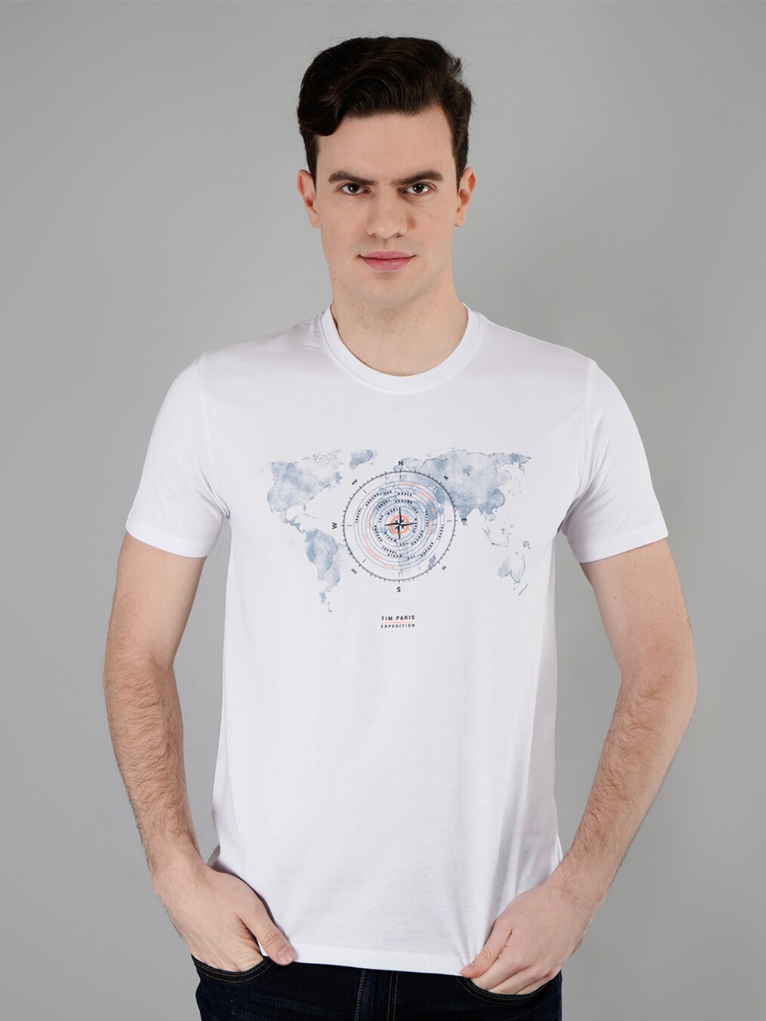 

TIM PARIS Graphic Printed Cotton T-shirt, White