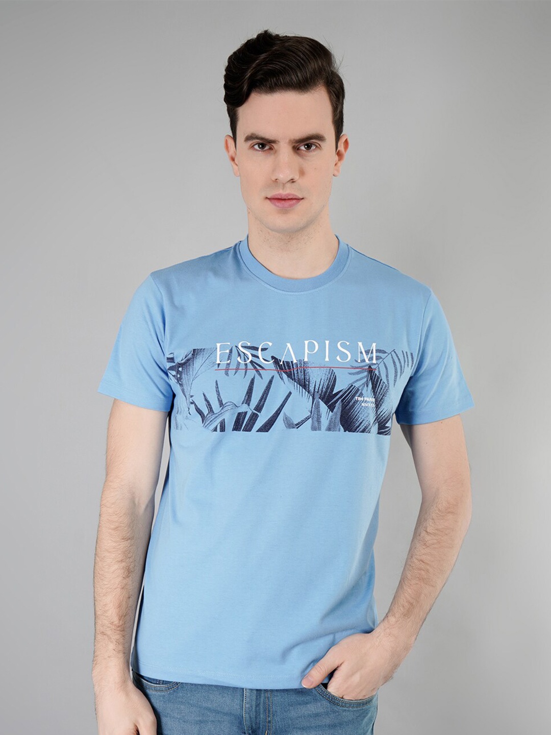 

TIM PARIS Graphic Printed Cotton T-shirt, Blue