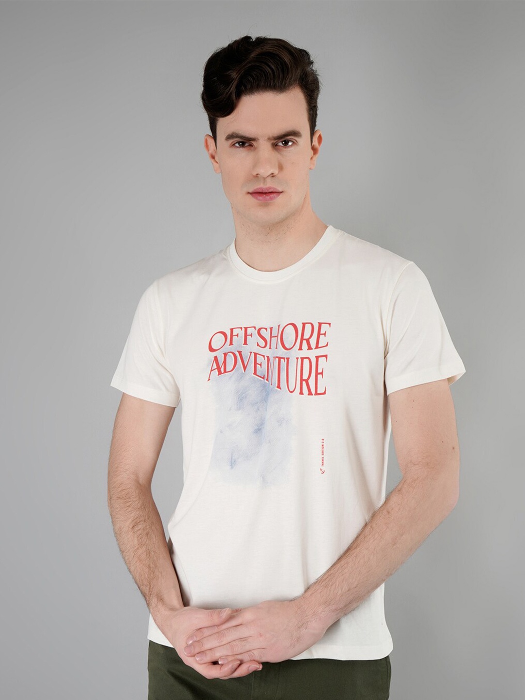 

TIM PARIS Typography Printed Cotton T-shirt, Off white