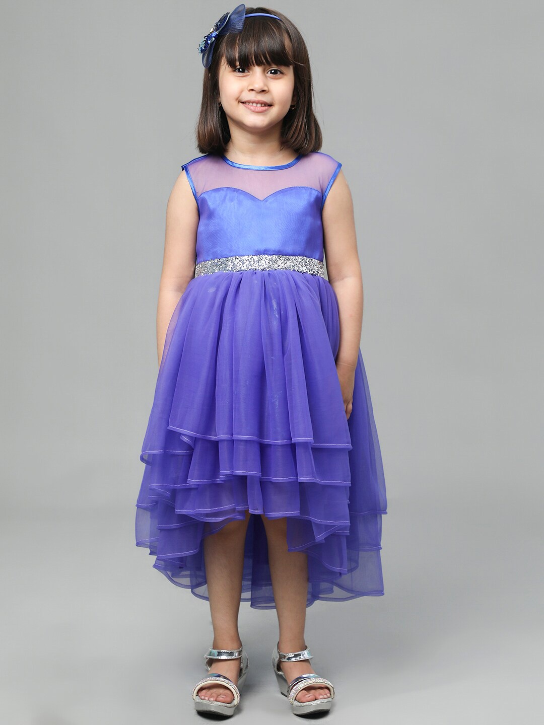 

Toy Balloon kids Girls Embellished Round Neck Fit & Flare Sleeveless Dress, Blue