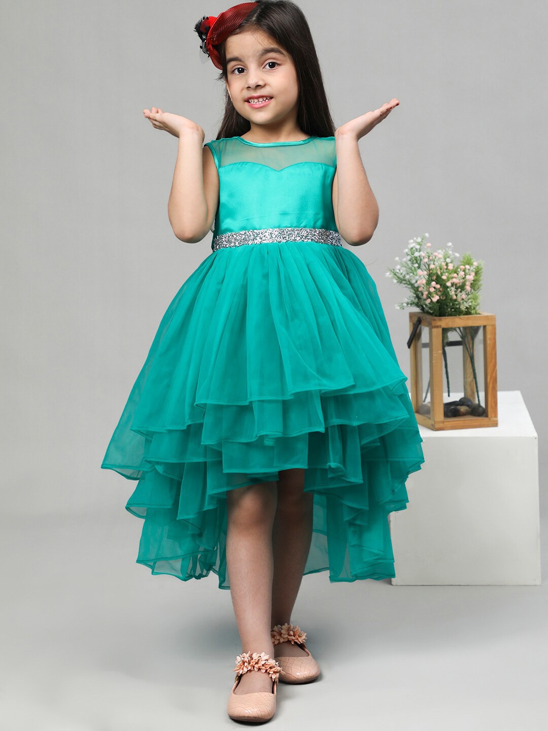 

Toy Balloon kids Girl Tulle Round Neck Sleeveless Midi Dress, Green