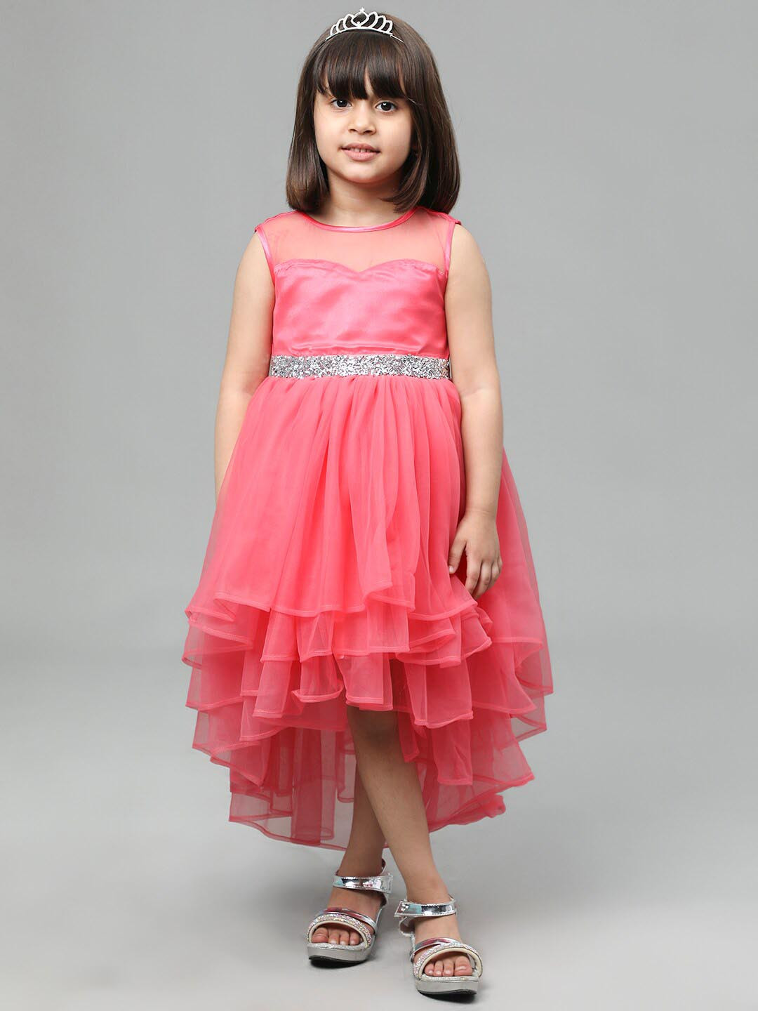 

Toy Balloon kids Girls Embellished Round Neck Fit & Flare Sleeveless Dress, Pink