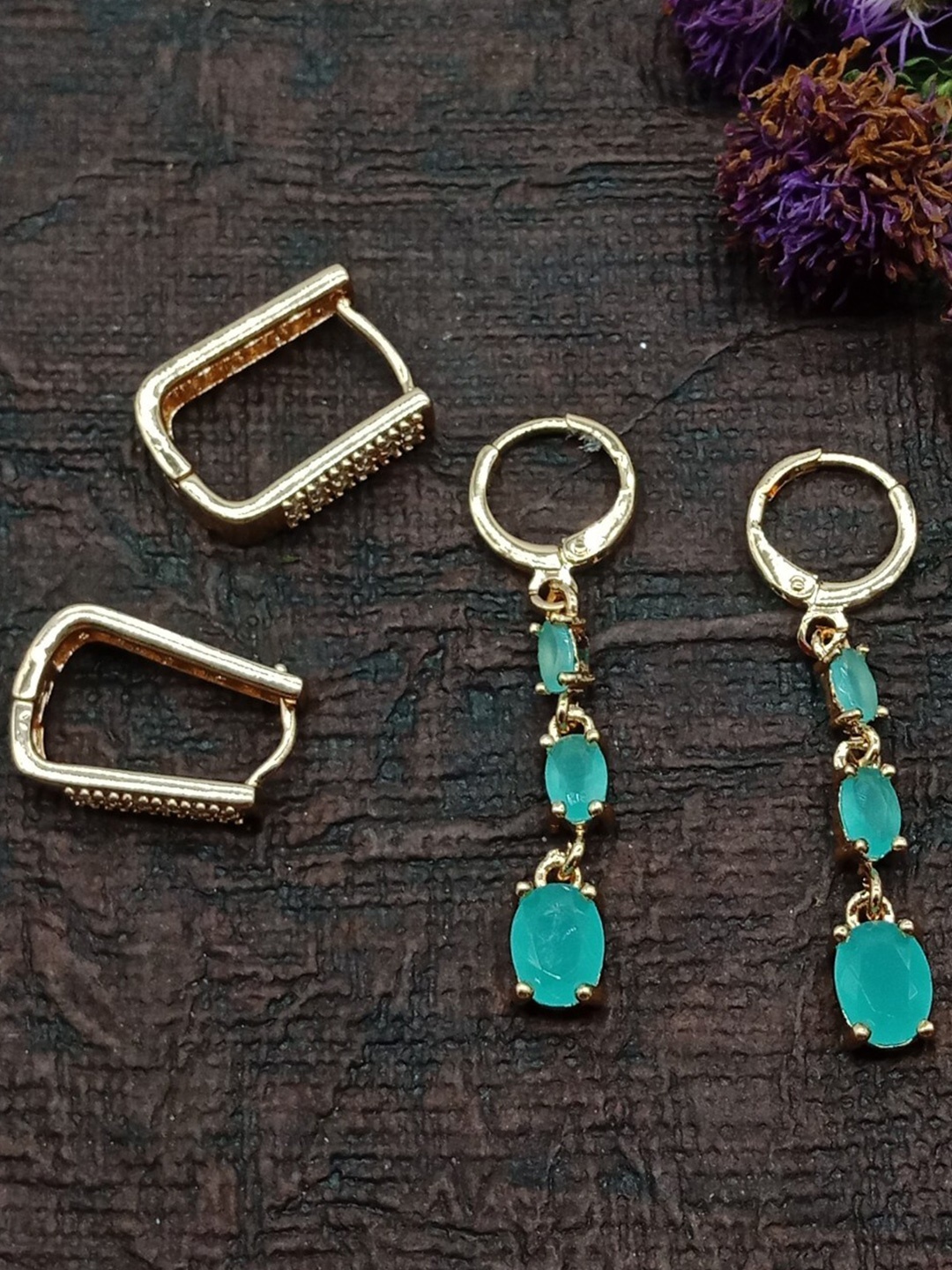

AASHISH IMITATION Set Of 2 Rose Gold-Plated American Diamond Studded Drop Earrings