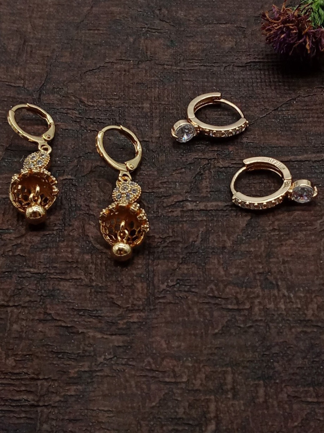 

AASHISH IMITATION Set Of 2 Rose Gold-Plated American Diamond Studded Drop Earrings