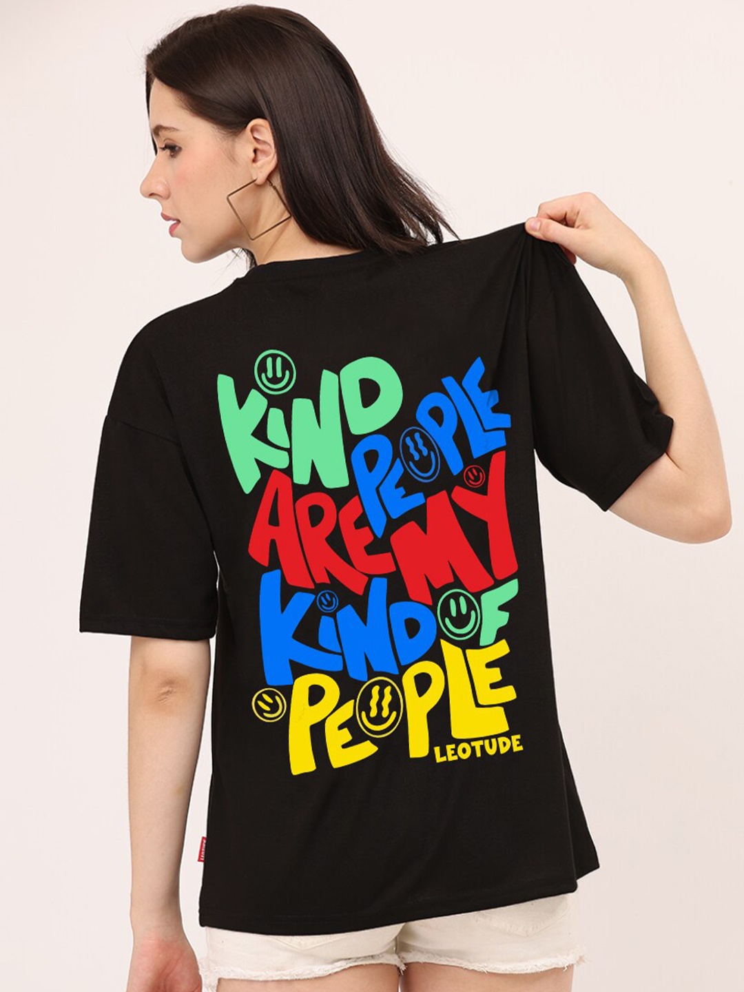 

Leotude Women Black Printed T-shirt