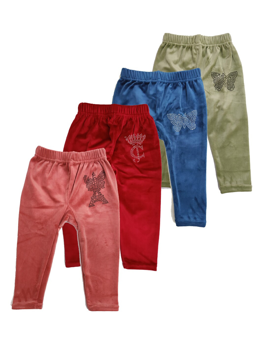 

MANZON Girls Pack Of 4 Printed Velvet Lounge Pants, Maroon