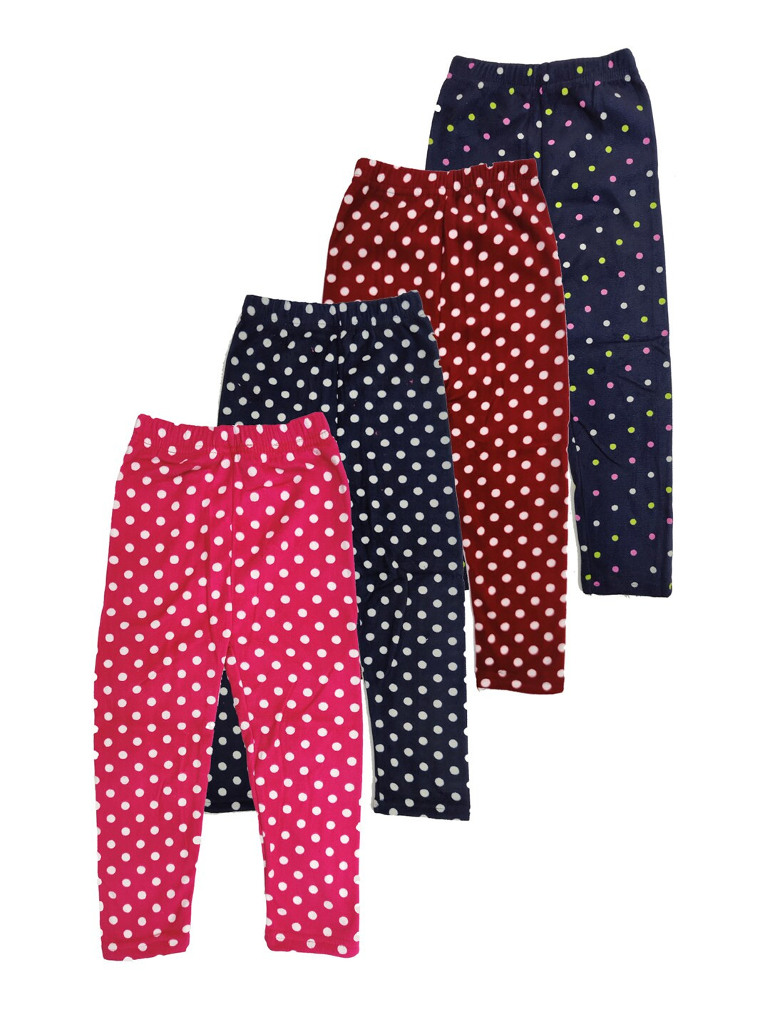 

MANZON Girls Pack of 4 Polka Dots Printed Fleece Lounge Pants, Navy blue