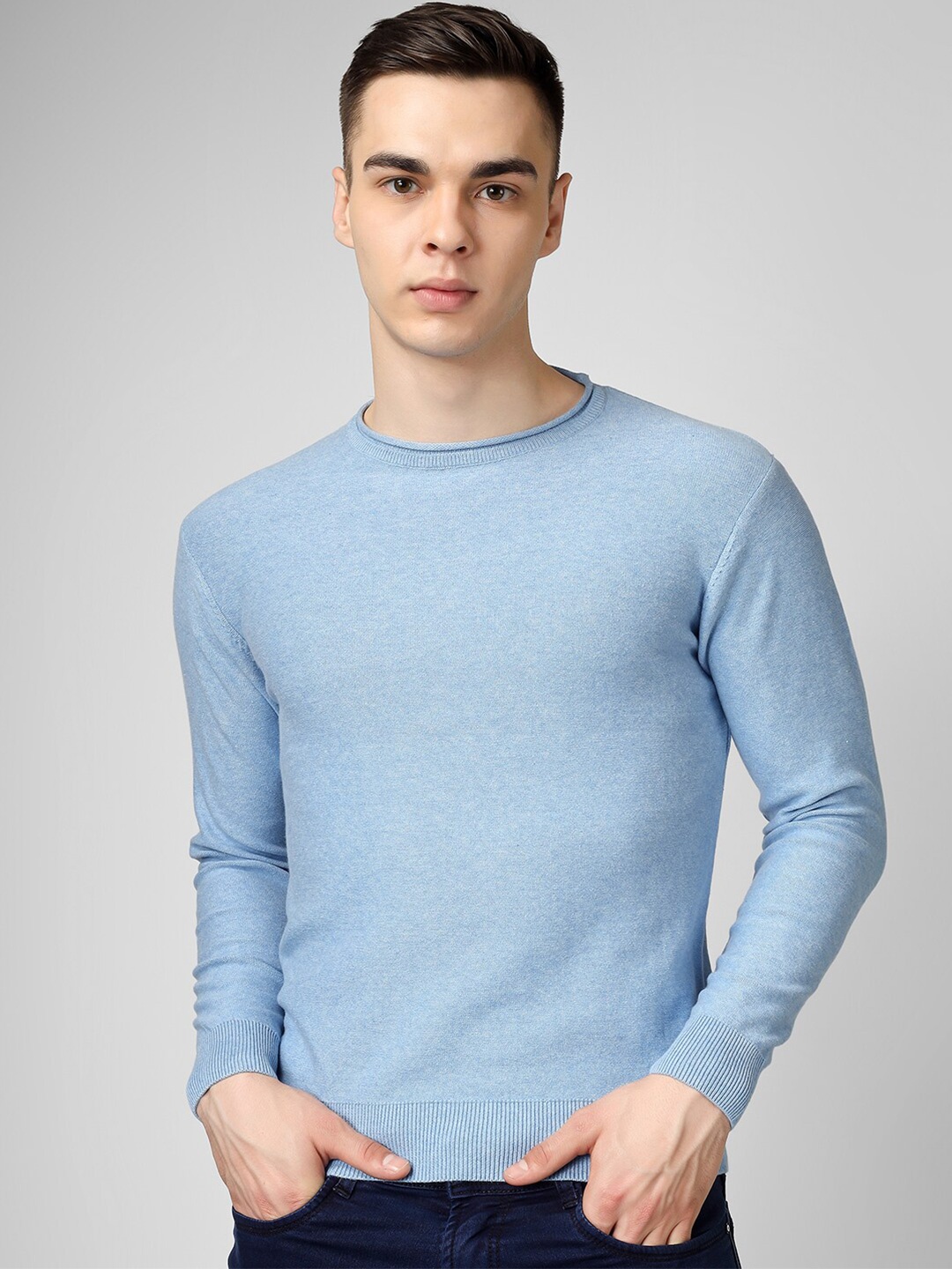 

INVICTUS Round Neck Pure Cotton Pullover, Blue