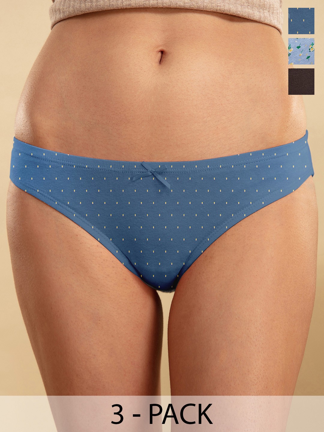 

Nykd Pack Of 3 Floral Printed Mid-Rise Basic Briefs, Assorted