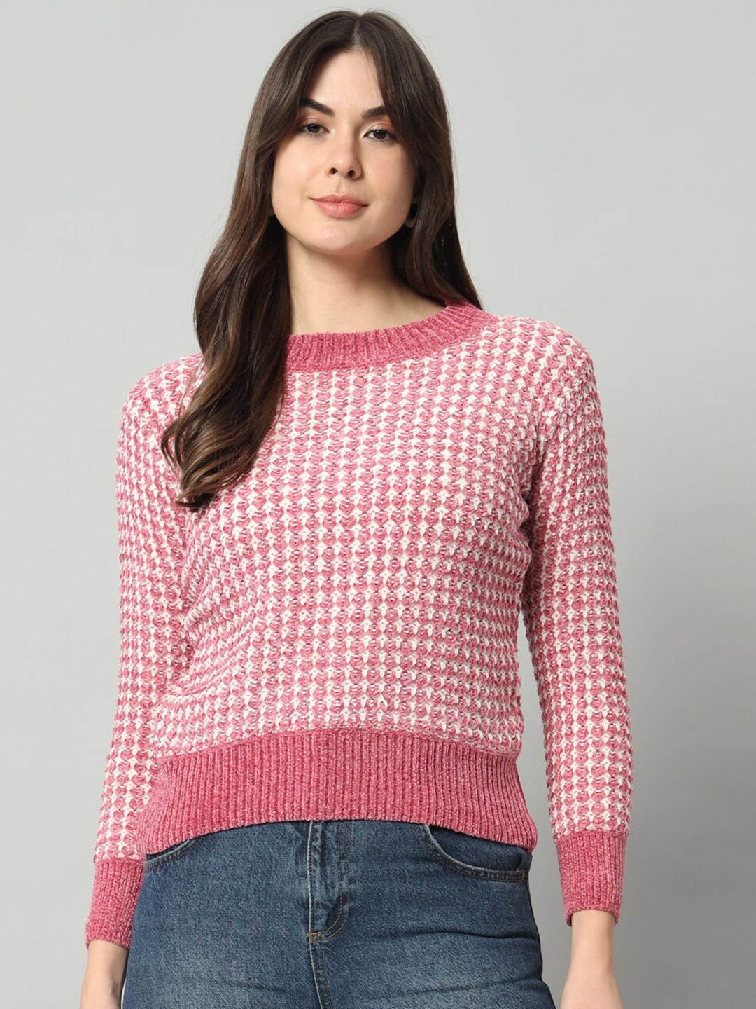 

BROOWL Checked Woollen Pullover, Peach