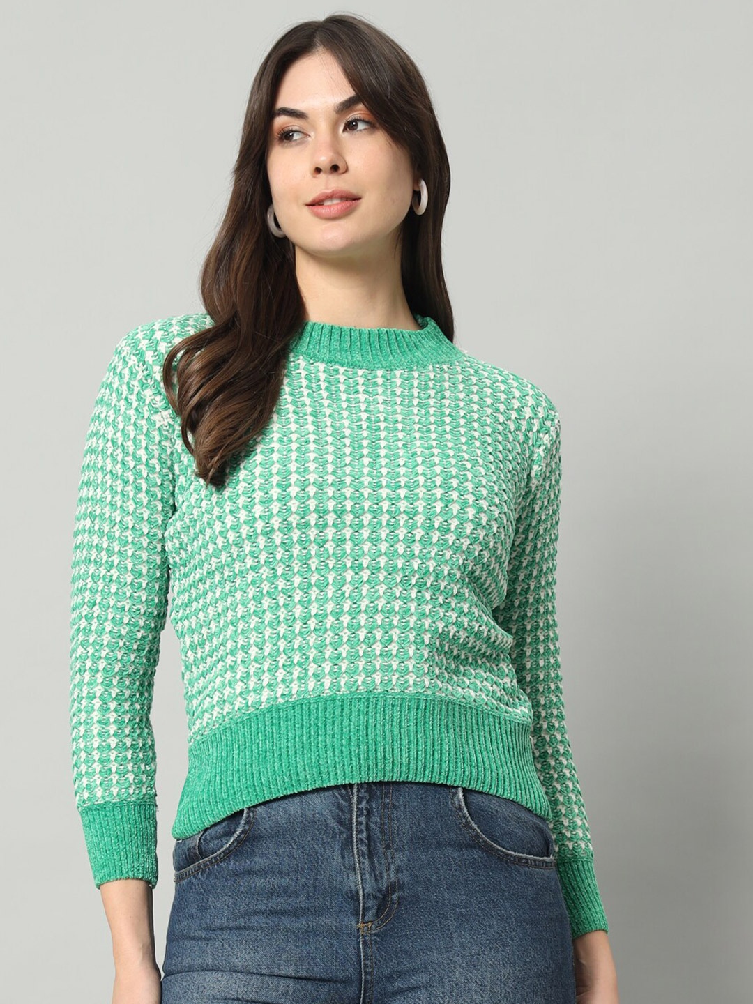 

BROOWL Checked Woollen Pullover, Green