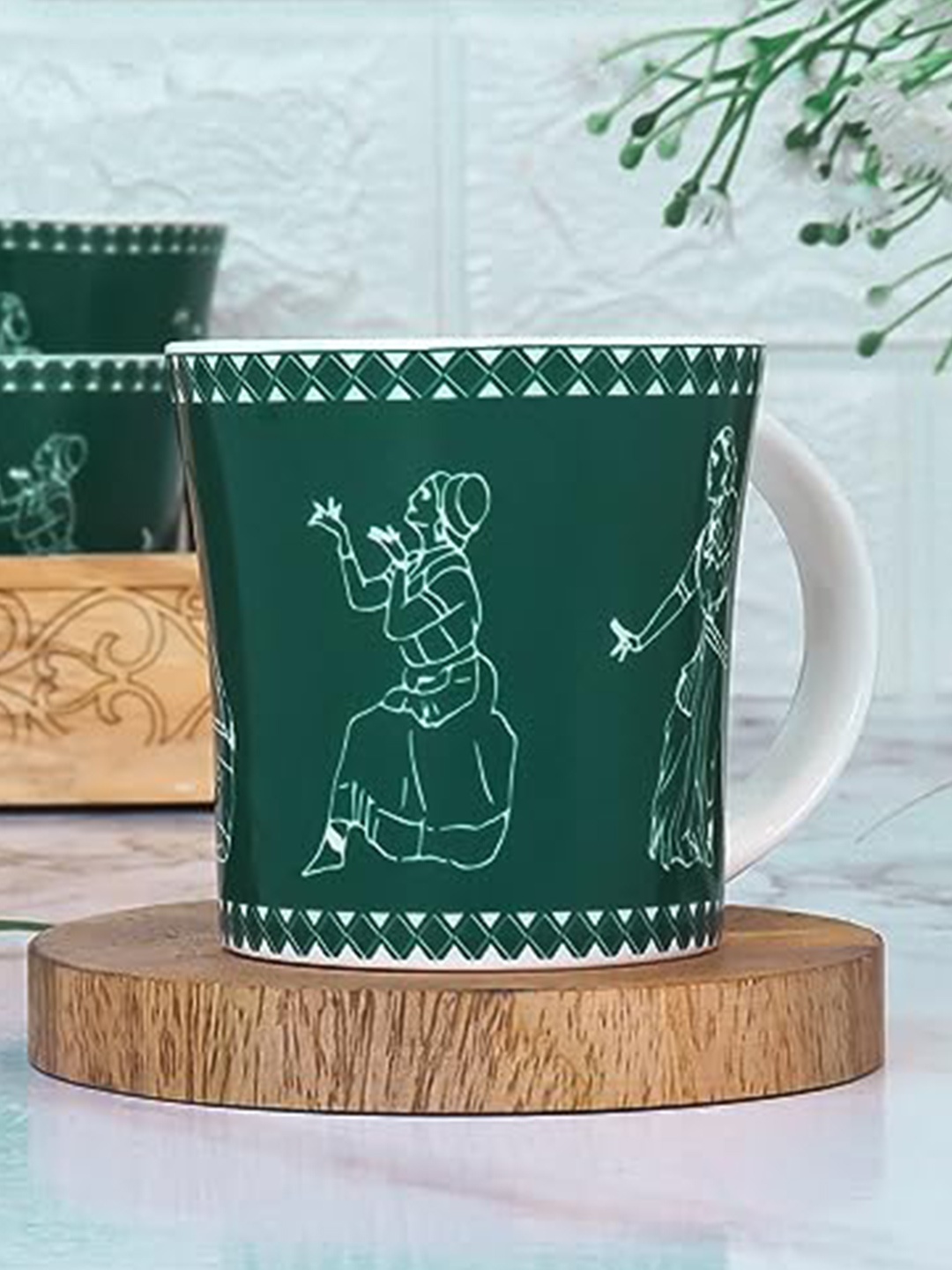 

Femora Green & White 6 Pieces Ethnic Motifs Printed Ceramic Glossy Cups 160 ml