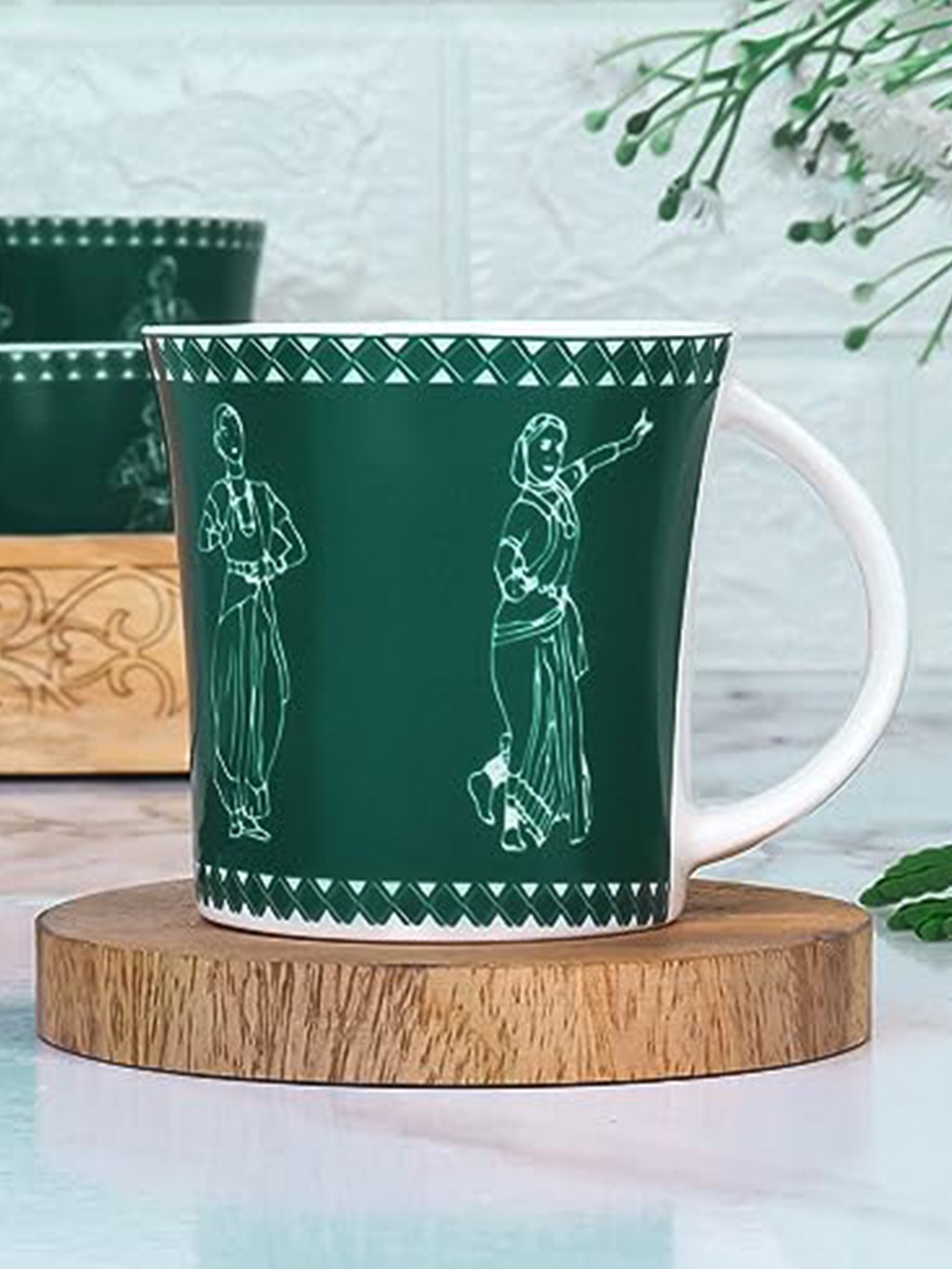 

Femora Green & White 6 Pieces Ethnic Motifs Printed Ceramic Glossy Cups 160ml