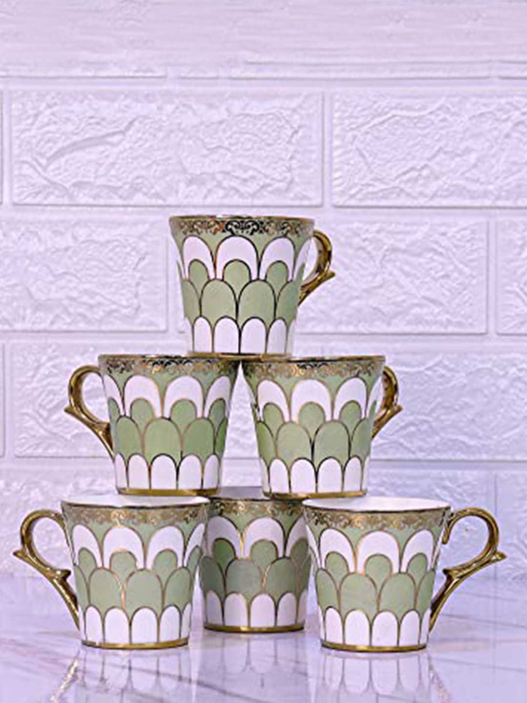 

Femora Gold Toned & Green Printed Ceramic Glossy Cups and Mugs