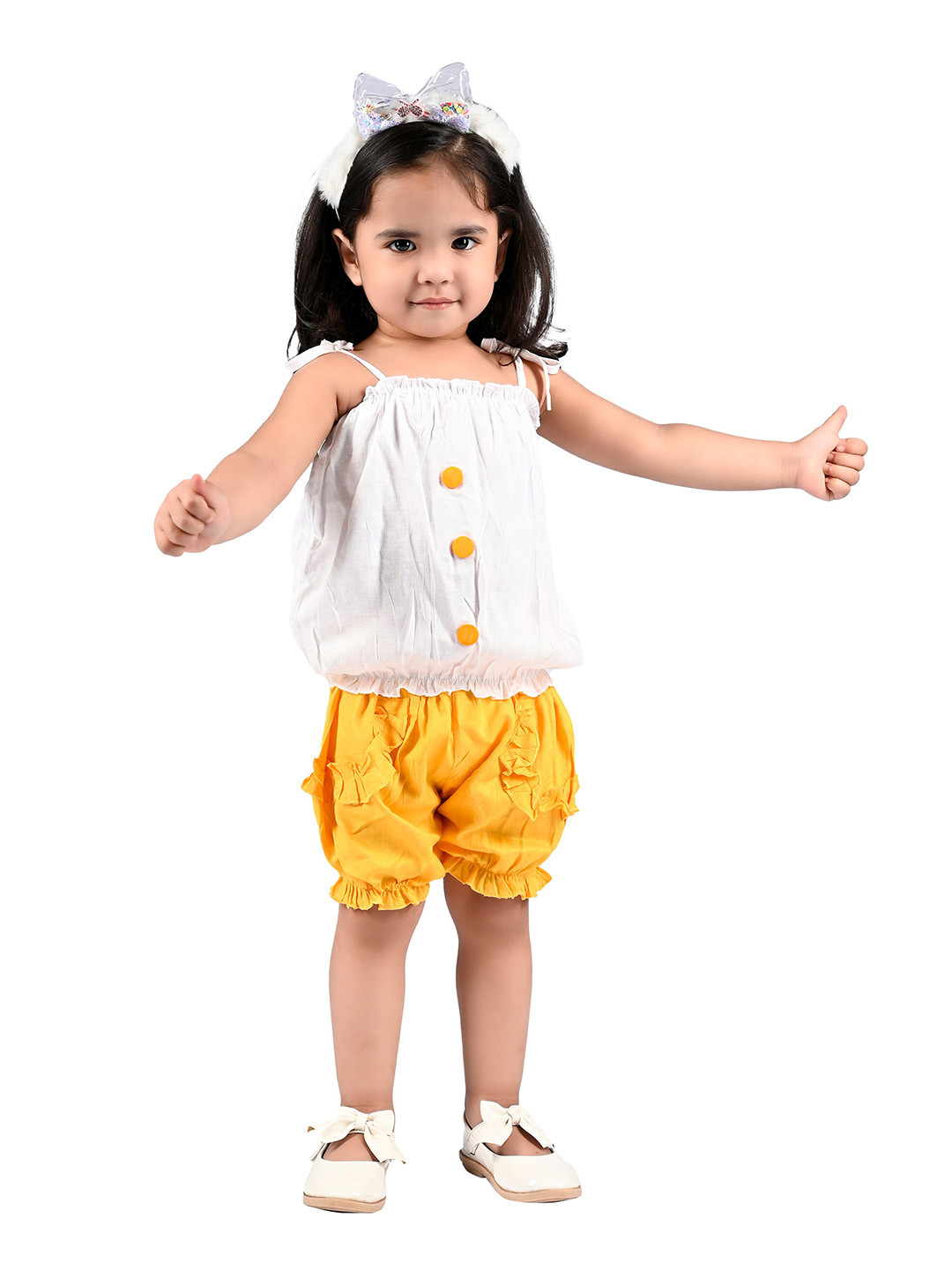 

BAESD Girls Shoulder Straps Top with Shorts, White