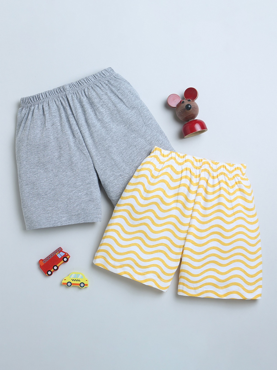 

BUMZEE Boys Pack Of 2 Geometric Printed Cotton Shorts, Grey