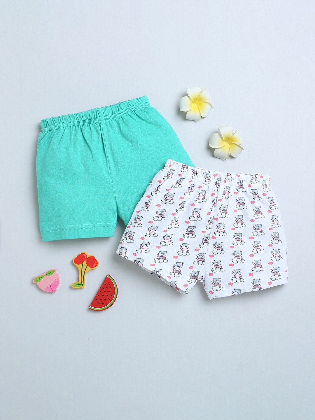 

BUMZEE Girls Pack Of 2 Conversational Printed Cotton Shorts, Green