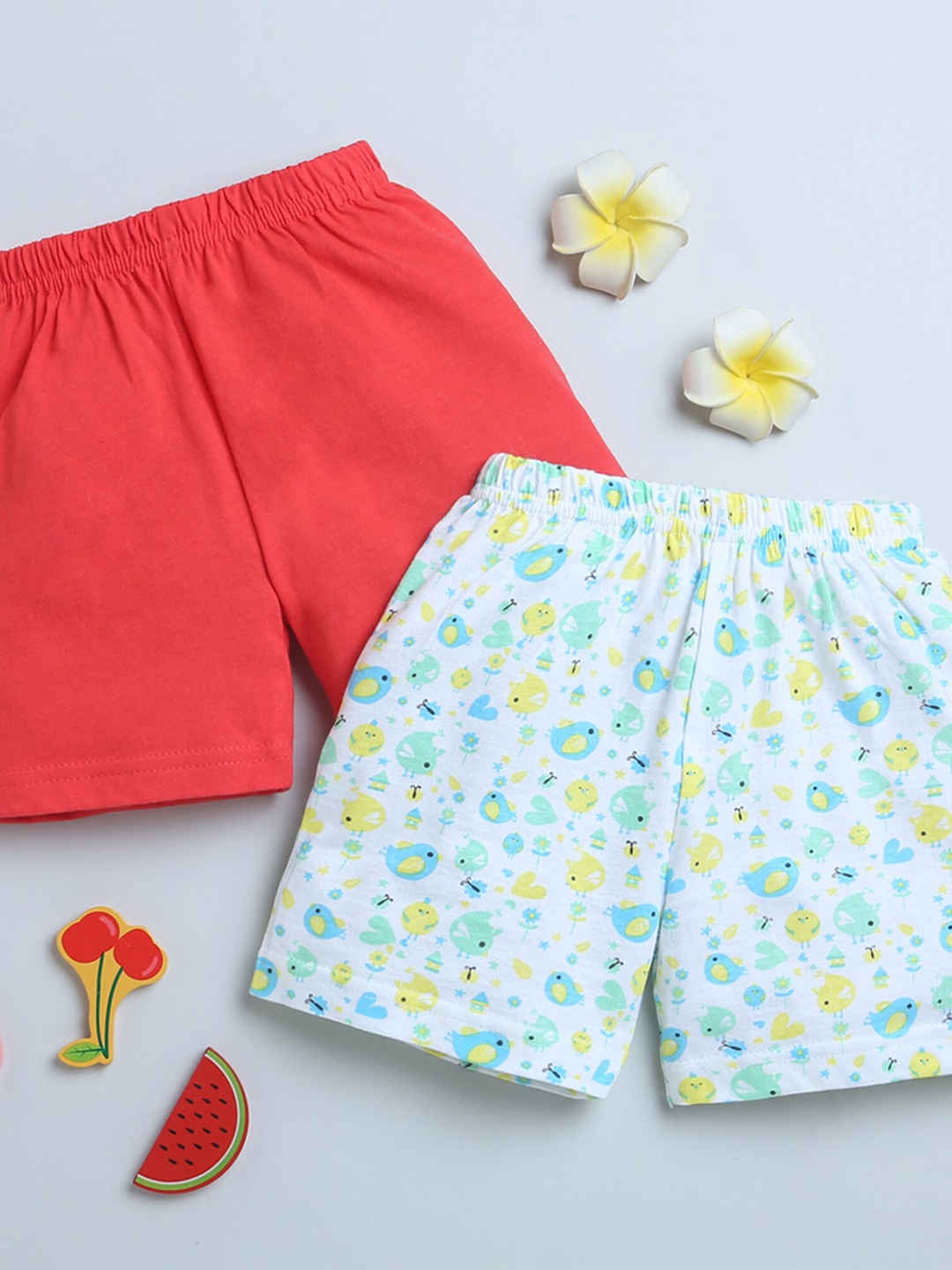 

BUMZEE Girls Pack Of 2 Conversational Printed Cotton Shorts, Red