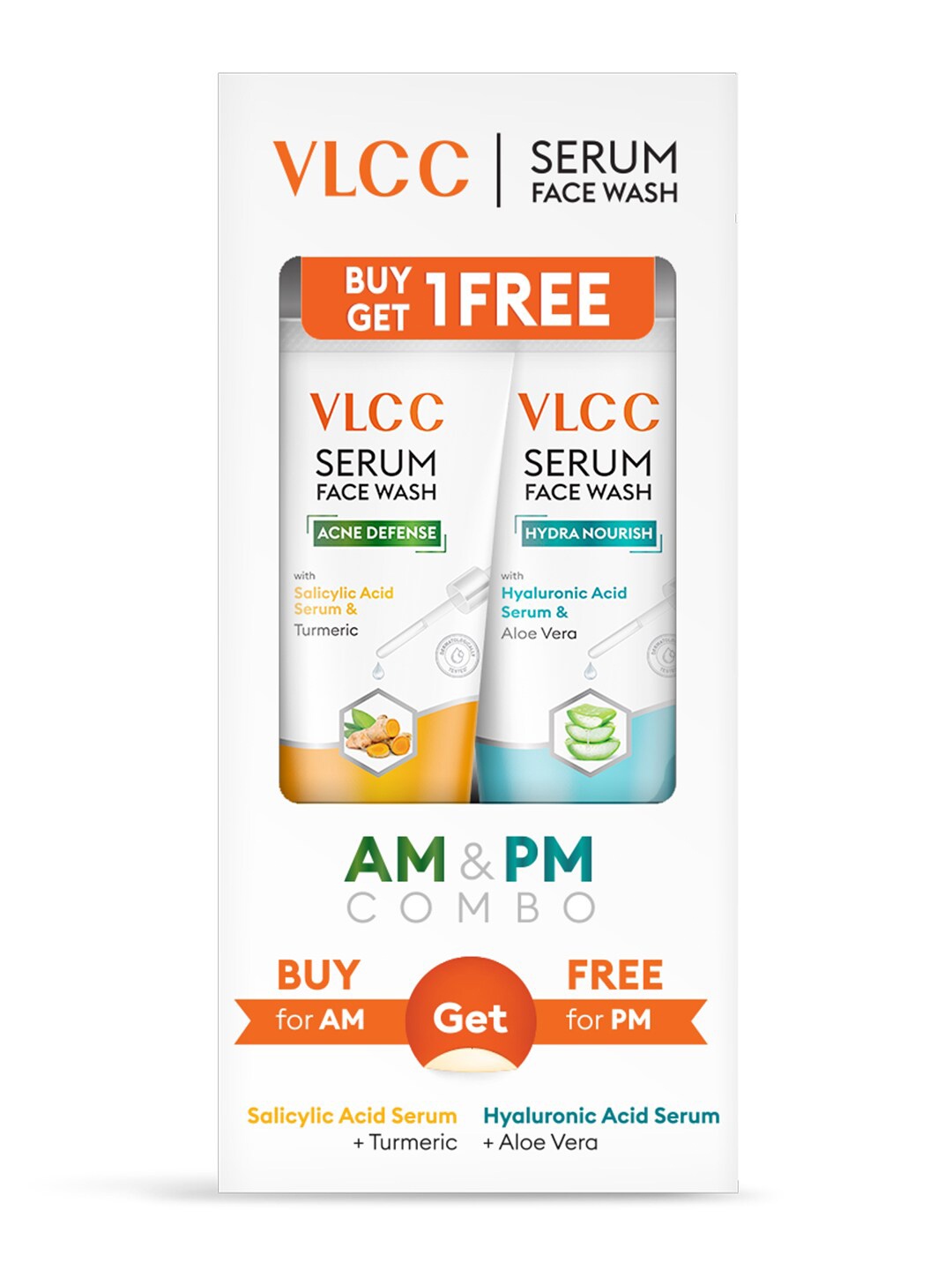 

VLCC Salicylic Acid & Turmeric Serum Facewash for AM & Aloe Vera Serum Facewash for PM, Multi