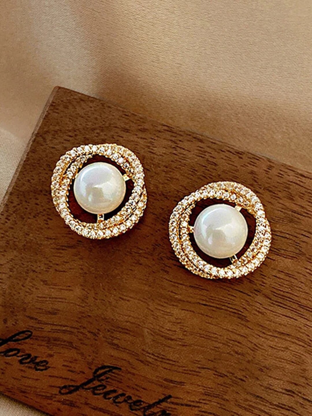 Krelin Gold-Plated Pearls Contemporary Studs Earrings