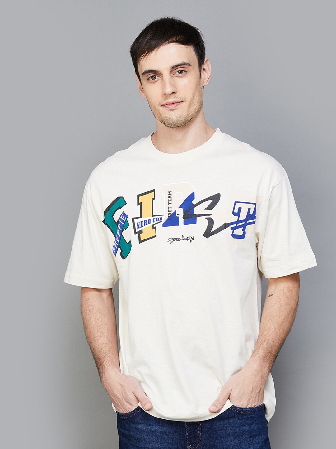

Fame Forever by Lifestyle Typography Printed Cotton T-shirt, Beige