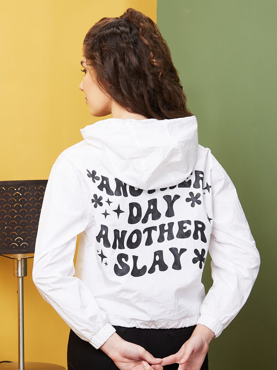 

Globus Typography Printed Hooded Bomber Jacket, White