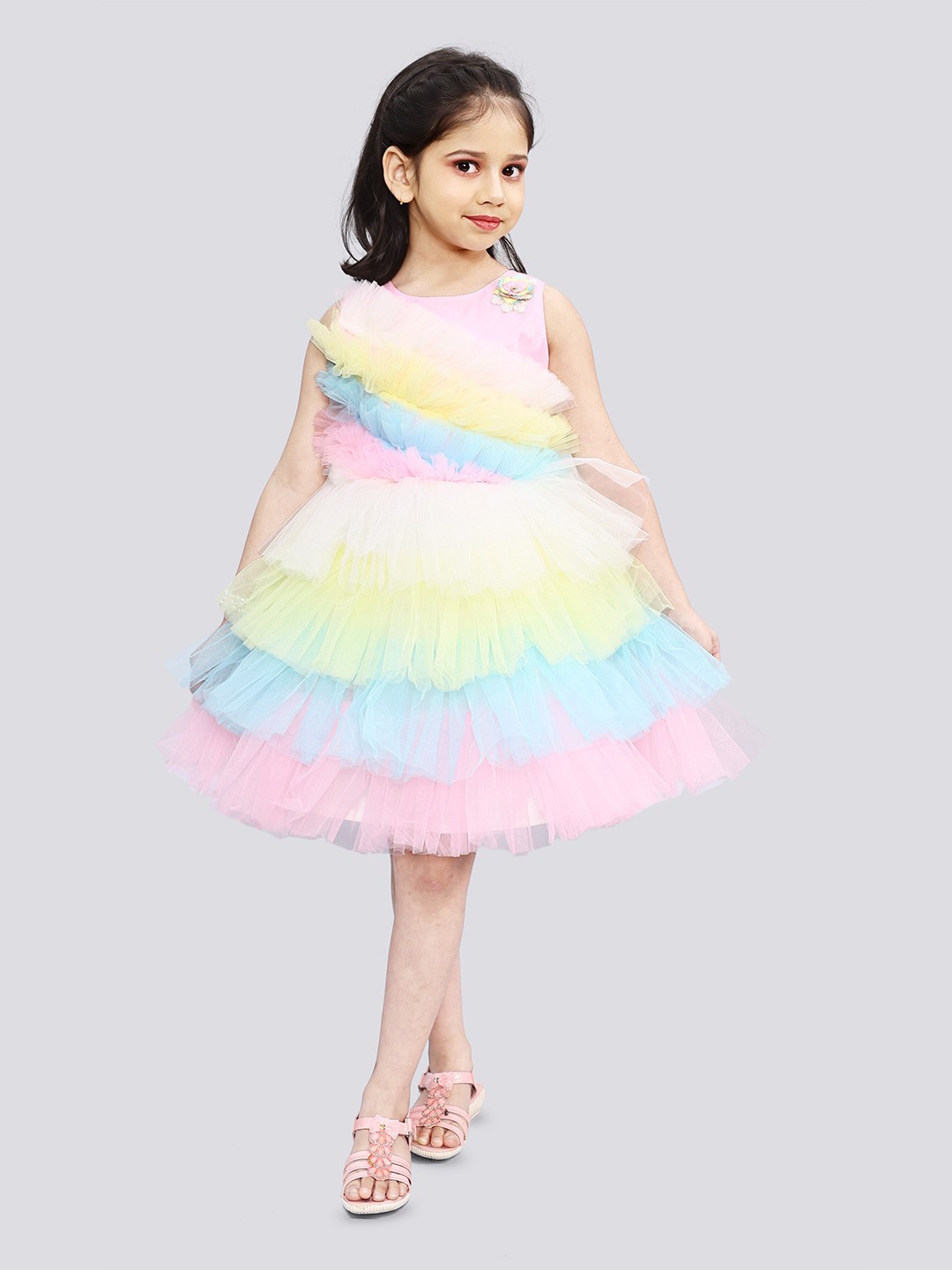 

Toonyport Girls Round Neck Fit & Flare Dress, Pink