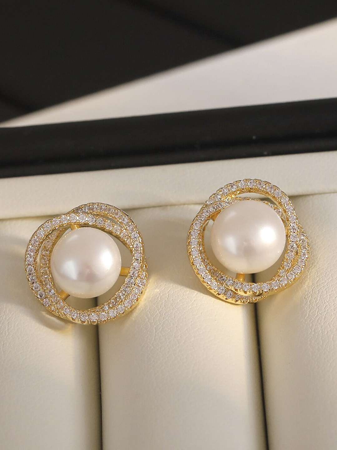 

FIMBUL Gold-Plated Pearls Contemporary Studs Earrings