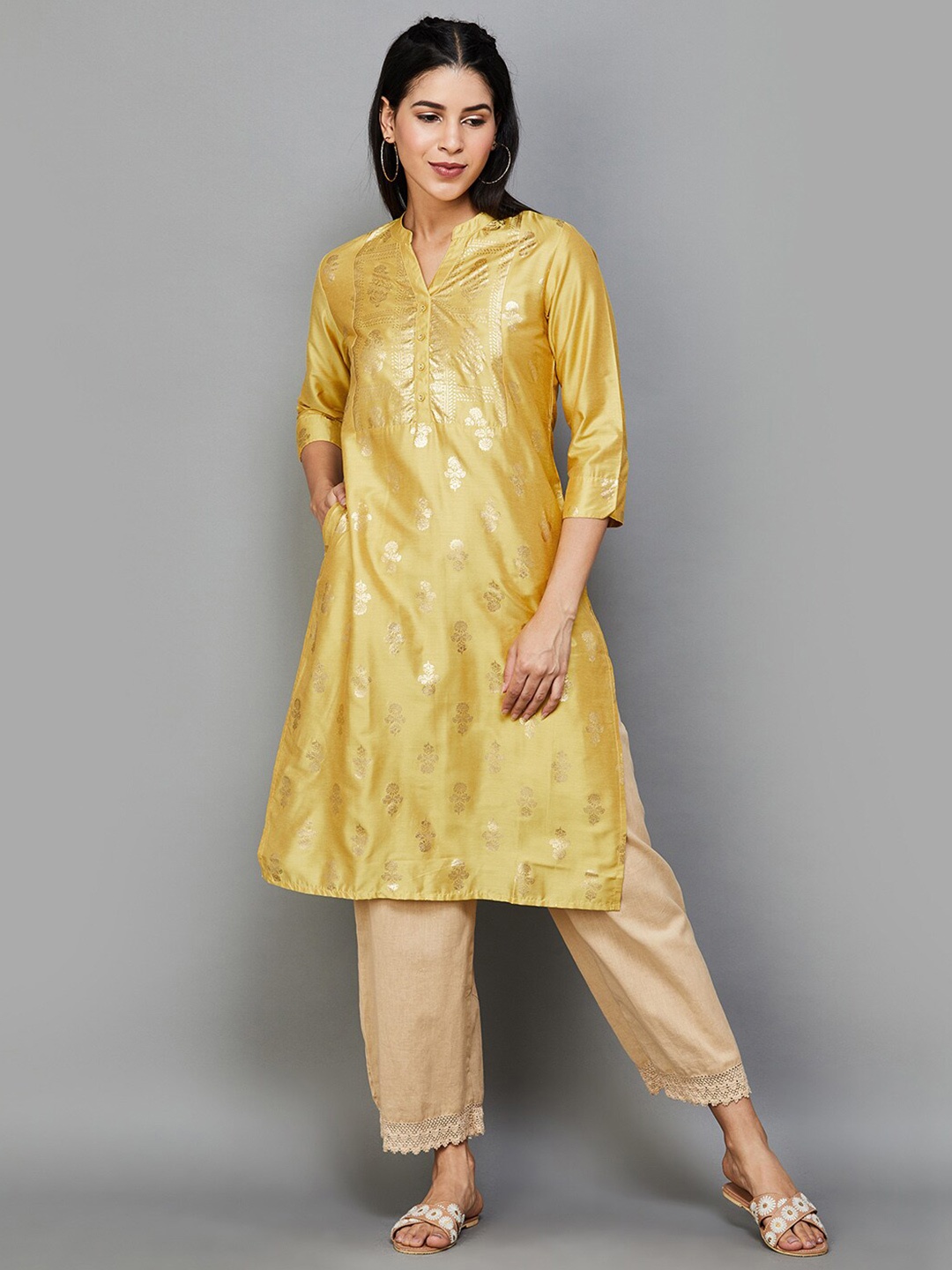 

Melange by Lifestyle Floral Printed Kurta, Yellow