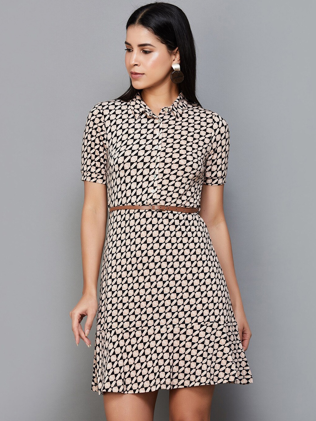 

CODE by Lifestyle Geometric Printed Shirt Dress, Brown