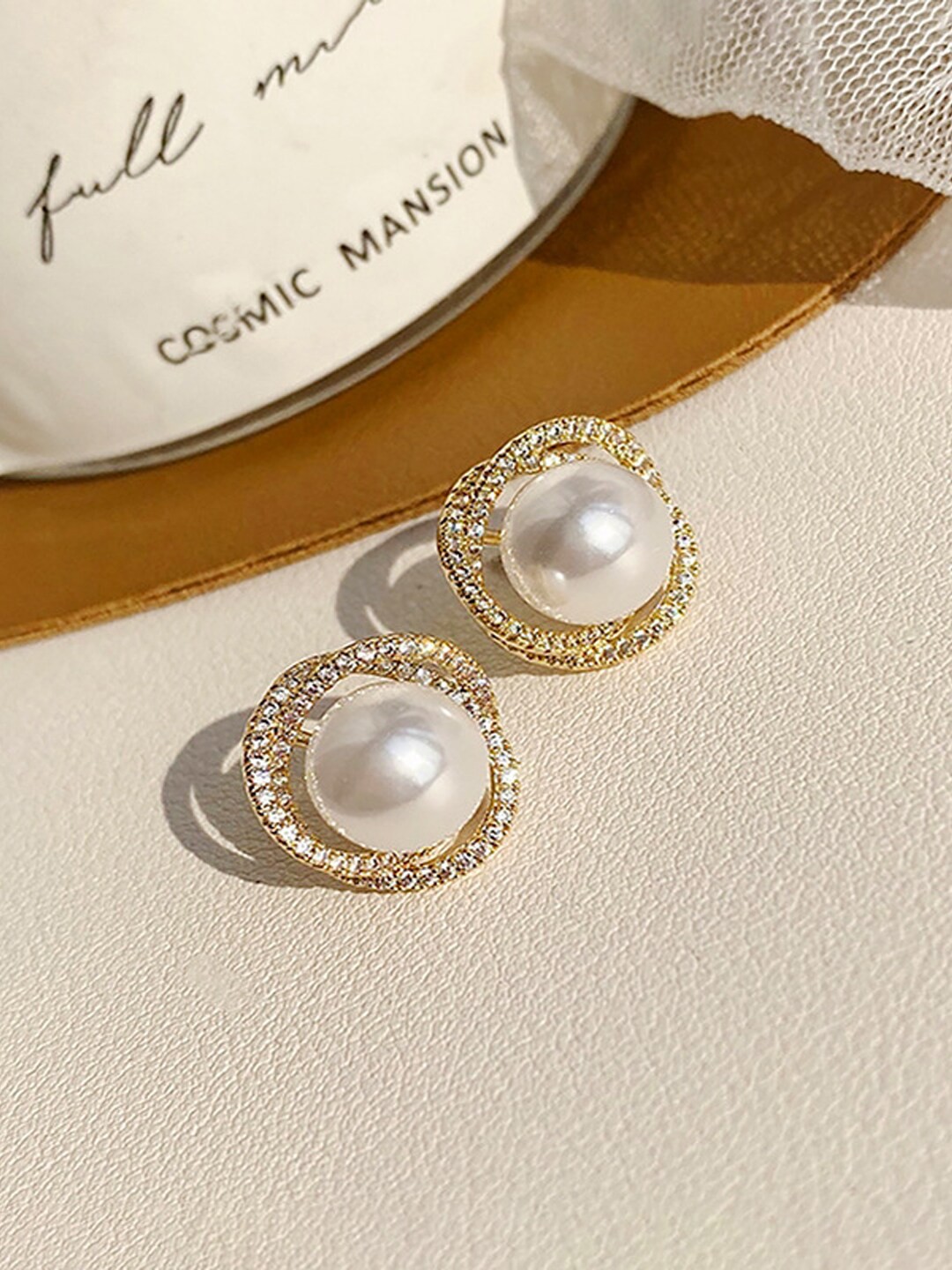 

VAGHBHATT Gold-Plated Spherical Studs, White