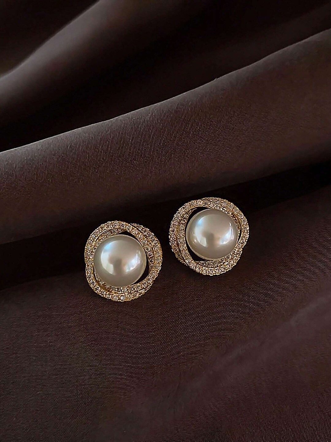 VAGHBHATT Gold-Plated Faux Pearl Circular Stud Earrings
