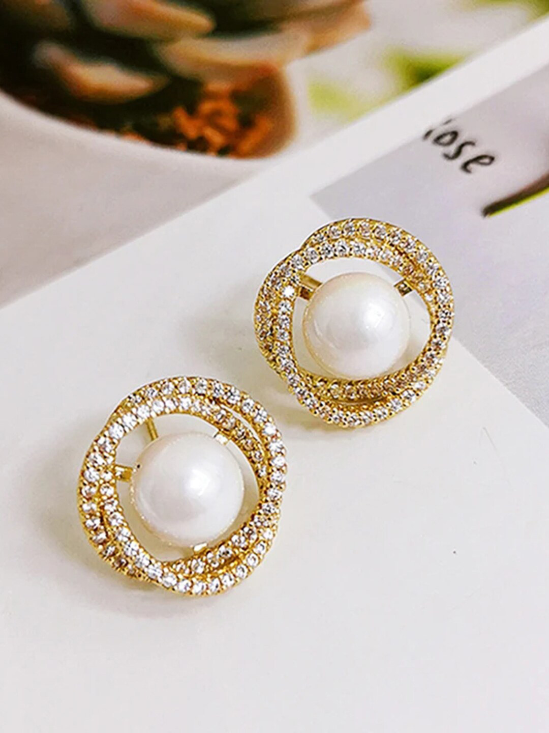 

VAGHBHATT Gold-Plated Pearls Contemporary Studs Earrings