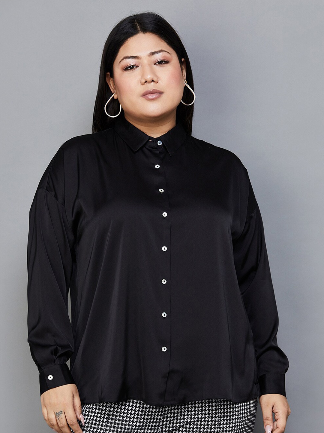 

Nexus by Lifestyle Plus Size Spread Collar Long Sleeves Shirt, Black