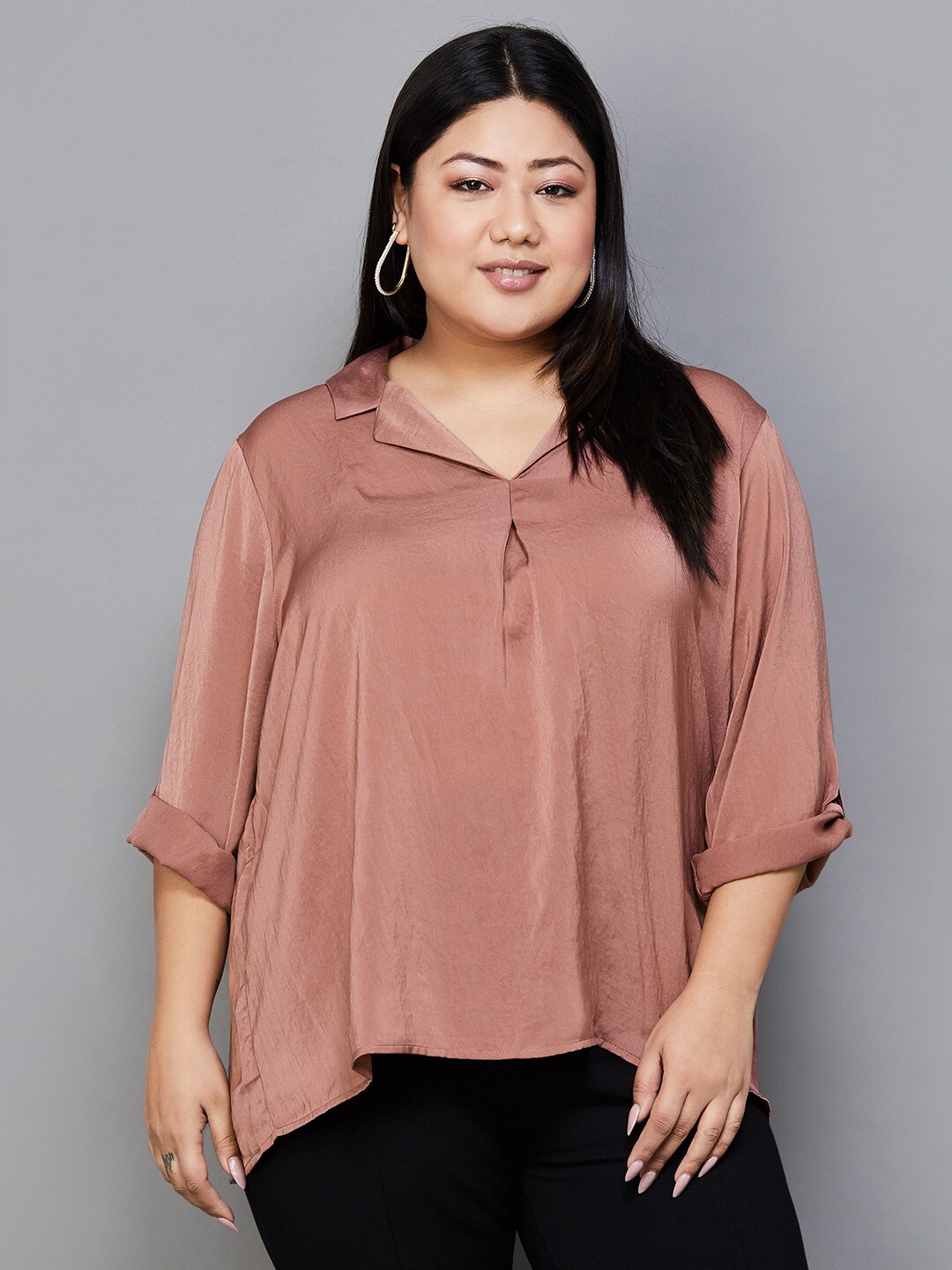 

Nexus by Lifestyle Plus Size Shirt Collar Shirt Style Regular Top, Brown