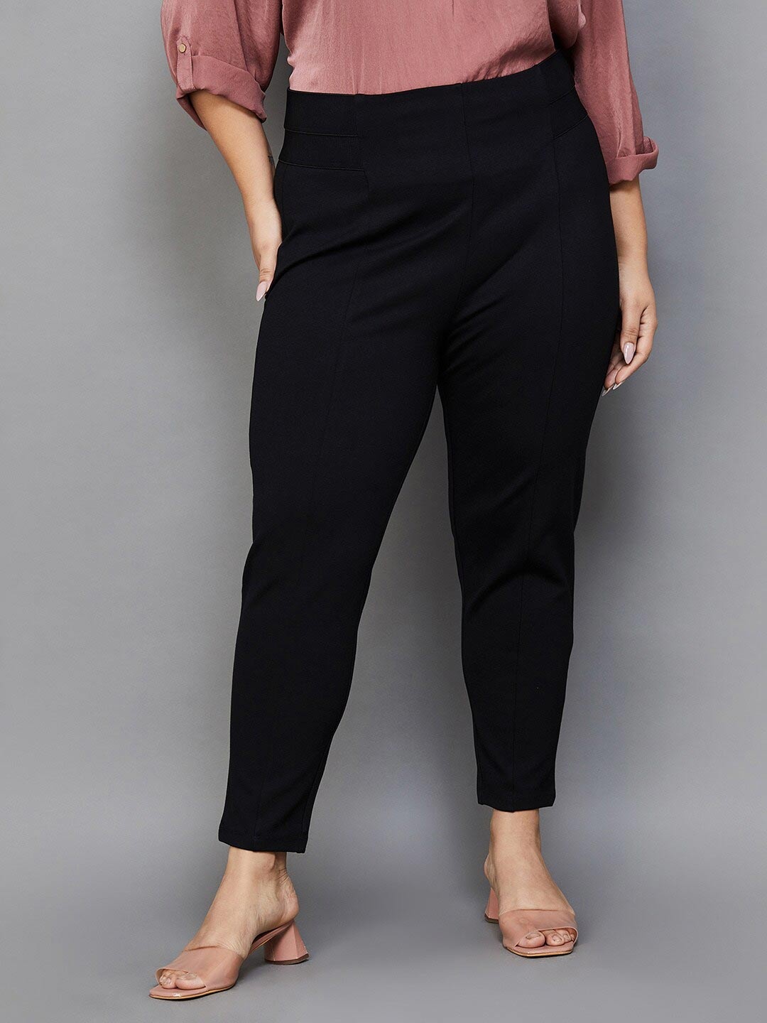 

Nexus by Lifestyle Women Plus Size Mid Rise Plain Trousers, Black