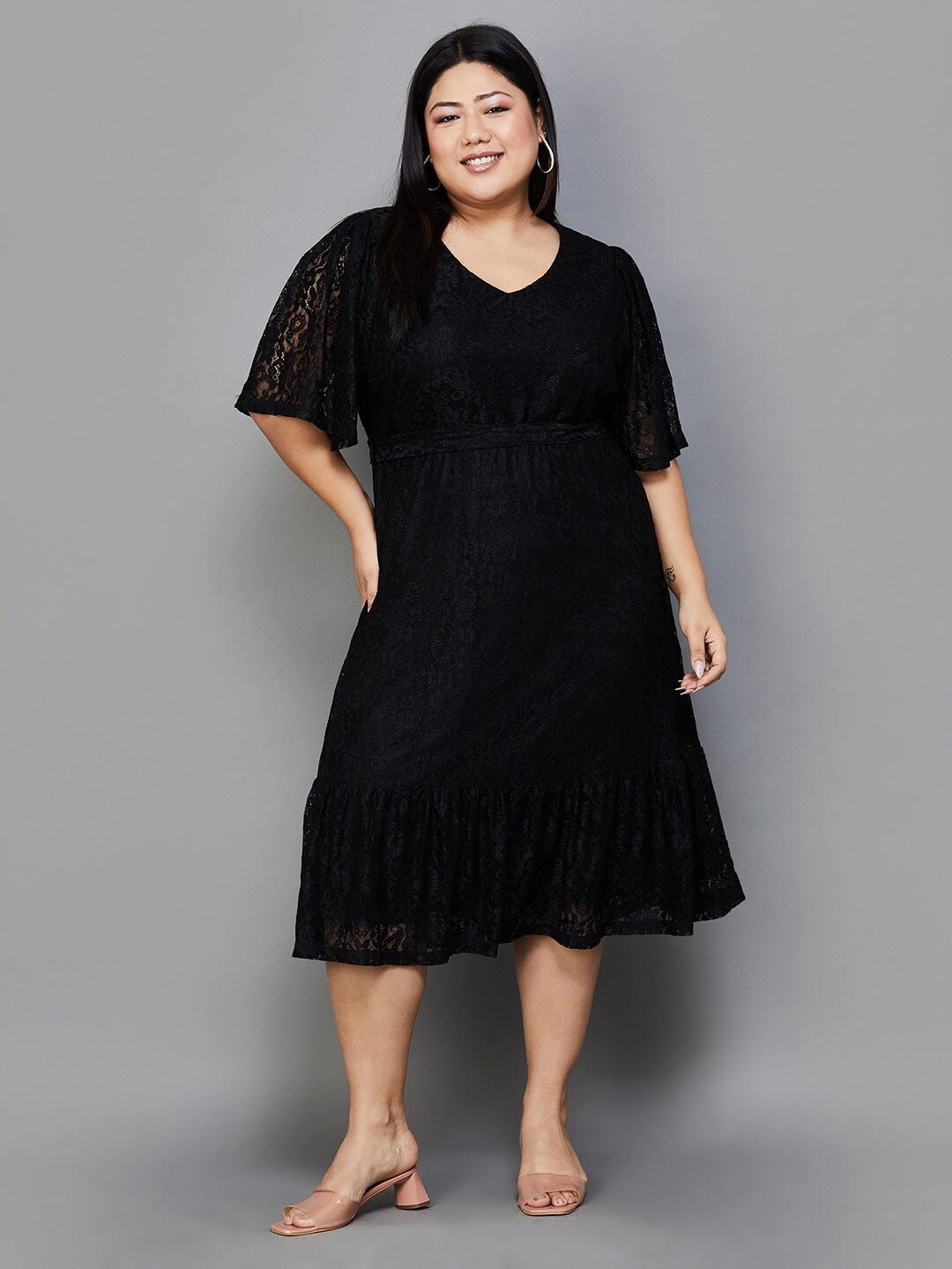 

Nexus by Lifestyle Plus Size Extended Sleeves Shirt Style Midi Dress, Black